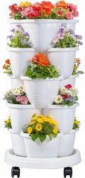 VECELO 5 Tier Vertical Garden Planter, Self Watering Stackable Planters with Wheels for Strawberries, Herbs, Flowers, Vegetables, White by VECELO