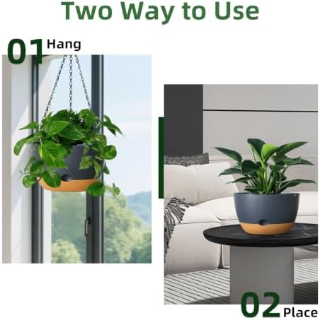 Hanging Planters, 3 Pack, Self-Watering, 10 Inch, Grey - Image 4