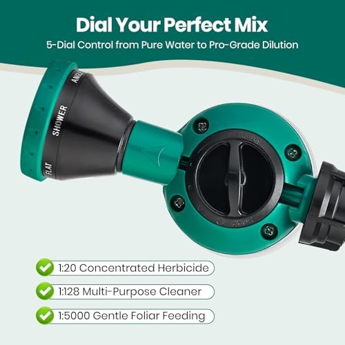 VENETIO 5-Dial Hose Attachment Spray Gun Pro with 6 Watering Patterns Nozzle and 30oz Refillable Bottle, Versatile Hose-End Garden Sprayer for Liquid Fertilizer, Weed Killer, Soap & Outdoor Cleaning - Image 2