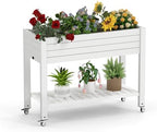 Large Elevated Raised Garden Bed with Legs,Outdoor Planter Box with Storage Shelf Drain Plug Water & Monitor for Backyard,Patio,Balcony(Ashen by GYMHILL