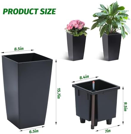 Garvee 16" Tall Planters Set of 2, Outdoor＆Indoor Planter Pots, Black - Image 4