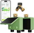 Solar WiFi Water Timer for Garden Hose 2-Pack with Hose Splitter, 4-Zone Solar Powered Smart Irrigation Controller with Flow Meter, Rain Delay & Auto Irrigation, Brass Inlet, No Hub Required by EZAIoTSmart