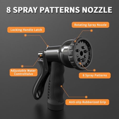GASHER 100FT x 3/8" Coil Garden Hose, Expandable Garden Hose with 3/4" Brass Connector, Watering Hose Includes 8 Patterns Spray Nozzle for Outdoors Lawn Watering Car Washing - Image 6