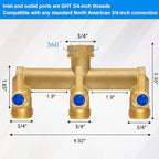 Brass Garden Hose Splitter, 3 Way Hose Splitter, Outdoor Hose Splitter, GHT 3/4 in. Female Inlet and 3 Way 3/4 in. Male Outlet for Regulating and Shutting Off Water Flow - Image 6