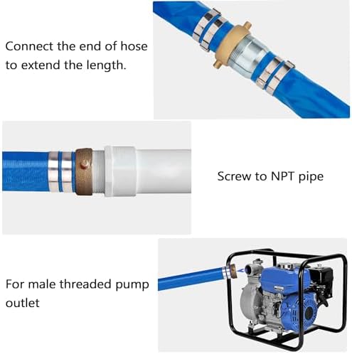 DAVCO 2" ID x 50 ft Pool Backwash Hose, Heavy Duty Reinforced Blue PVC Lay Flat Water Discharge Pump Hoses For Swimming Drain Pools and Clean Filters, with Brass NPT Pin Lug and KC Nipple Fittings - Image 6
