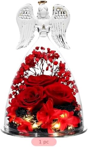 Preserved Real Flower Rose in Large Angel Figurine Glass Dome, LED Light Up Red Rose Gift for Mom, Valentines Day Gift for Mother, Romantic Keepsake for Home Decor - Image 3