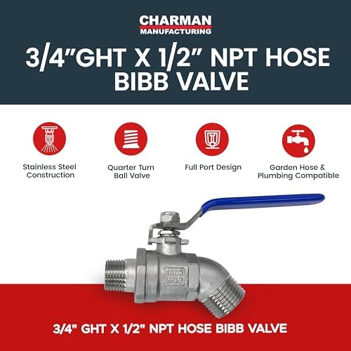 CMI Inc - 3/4" Garden Hose Thread x 1/2" National Pipe Thread Hose Bibb Valve, Stainless Steel Outdoor Faucet Water Spigot, Quarter Turn Full Port Ball Valve for Garden Line & Outside Faucet - 2 Pack - Image 3