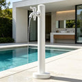 Stainless Steel 60/95cm Water Dispenser Column, Round with Water Tap and Hose Connector Free-Standing Garden Tap Outdoor Spigot, Vertical Water Hydrant(White,95cm/37.4in,Style 2) by Junvstor