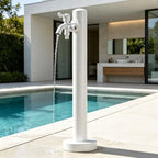 Stainless Steel 60/95cm Water Dispenser Column, Round with Water Tap and Hose Connector Free-Standing Garden Tap Outdoor Spigot, Vertical Water Hydrant(White,60cm/23.6in,Style 2) by Junvstor