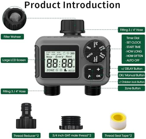 1pc 2 Zone Digital Water Timer Automatic Irrigation Controller 3/4'' Thread Sprinkler Timer Irrigation Watering System for Outdoor(US Version(NPT)) - Image 3
