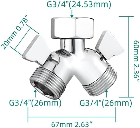 Tecmolog 2 Way Brass Hose Splitter Heavy Duty 3/4" Garden Hose Splitter with Shut Off Valve Chrome, DSF017A - Image 5