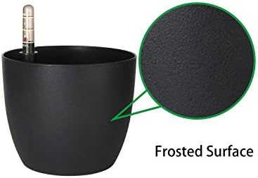 T4U 7 Inch Plastic Self Watering Planter with Water Level Indicator Black Set of 4, Modern Decorative Planter Pot for All House Plants, Flowers, Herbs, African Violets, Succulents - Image 6
