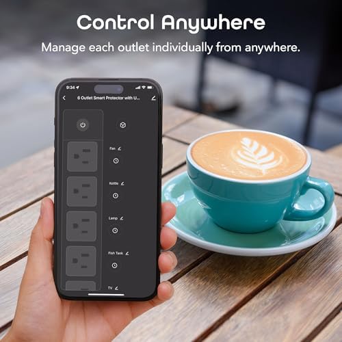 Geeni Smart Plug Power Strip, 6 Outlets & 2 USB Ports, Surge, 6 ft., Black - Image 3