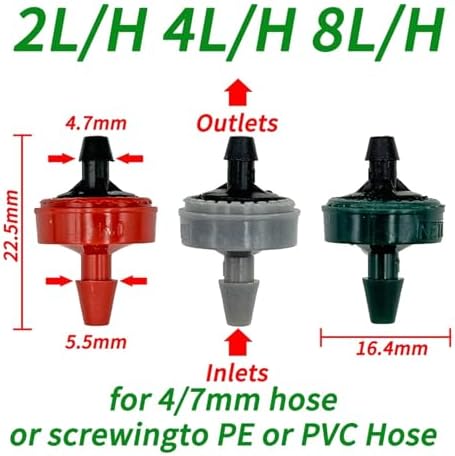 Garden Supplies 20X Garden 2L 4L 8L Pressure Compensating Emitter Dripper 1/4'' Self-Cleaning Drip Irrigation Water Regulator 4/7mm Nozzle(B-4L-50pcs) - Image 3