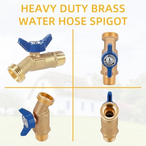 12 Pack Hose Bibb Brass Water Spigot, 1/2" Male NPT Inlet x 3/4" Male GHT Threaded Garden Hose Outlet Connector, 1/4-Turn Sillcock Hose Bibb Valve (1/2" x 3/4", Blue) - Image 3