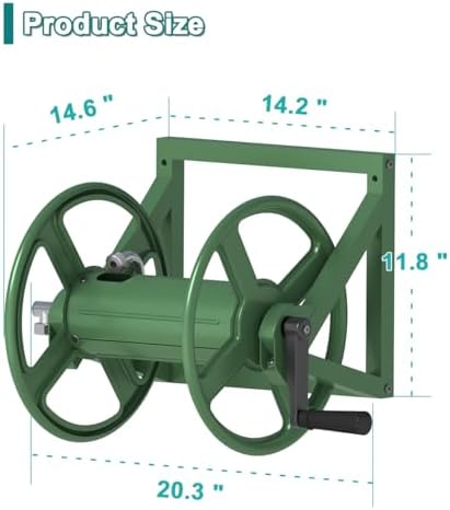 Artigarden Garden Hose Reel Wall Mounted, Outdoor Heavy Duty Powder Coated Metal Water Hoses Holder Winder Holds 125 ft 5/8" Hoses with 3.9ft Leader Hose, Stainless Steel Connector for Outside, Green - Image 2