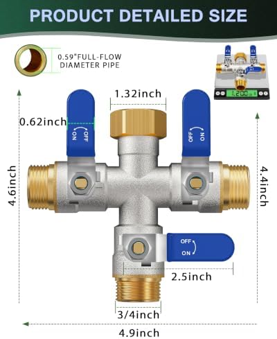3 Way Hose Splitter, Heavy Duty Brass Garden Water Hose Splitter - Image 2