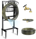 Garden Hose Holder with Brass Faucet, 45ft Rubber Hose, 5ft Leader Hose by Wurzberge