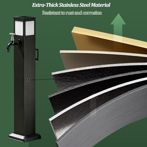 Solar Light Garden Water Column, Stainless Steel Hose Stand with Double Faucets, Outdoor Vertical Antifreeze Garden Watering Post, Outdoor Water Dispenser(16 * 80cm) - Image 3