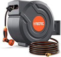 130 ft x 1/2 inch Retractable Garden Hose Reel PRO Metal Bracket Any Length Lock 9 Pattern Nozzle Wall-Mounted Automatic Slow Return 180° Swivel UV Resistant Heavy Duty Hose Reels for Outside by NEO-TEC