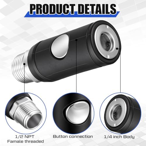4 Pack 1/2 Male NPT Industrial Safety Air Coupler Set - Image 3