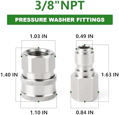 TAISHER 6PCS 304 Stainless Steel 3/8" Female NPT High Pressure Washer Quick Connect Coupler for Pressure Washing Gun Hose Accessories - Image 2