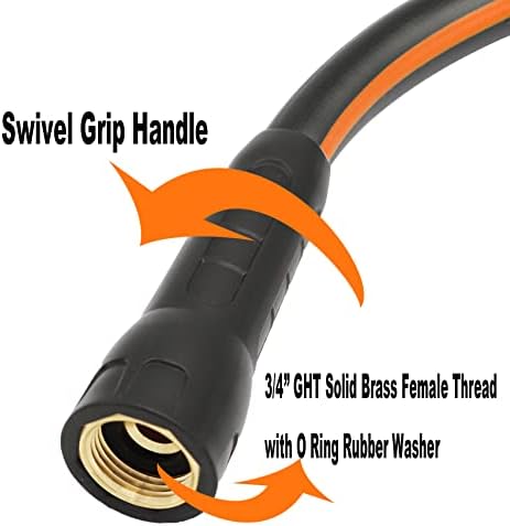 Hybrid Garden Hose 5/8 IN. x 75 FT, Heavy Duty, Lightweight, Flexible with Rotatable Handle and Solid Brass Fittings, Gray+Orange - Image 3