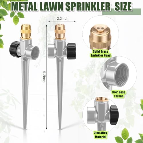 Tioncy 4 Pack Metal Lawn Sprinklers with Adjustable Brass Nozzle, Grey - Image 2