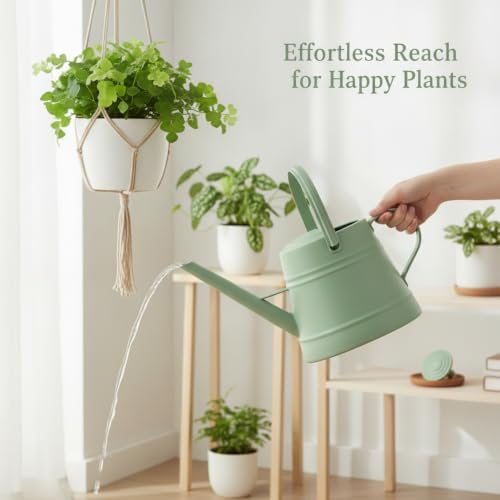 1 Gallon Plastic Watering Can with Long Spout & Dual Handles for Indoor Plants, Hanging Baskets - White, Yellow, Green, Gray - Image 2