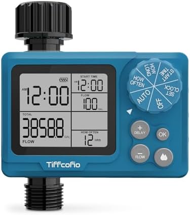 TiFFCOFiO Programmable Water Volume Control Sprinkler Timer, Water Duration Control Hose Timer with Water Meter, Auto and Manual Watering for Irrigation, Garden and Drip System by TiFFCOFiO