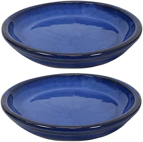 Sunnydaze 7" Ceramic Plant Saucers for Planters, 2pk, Imperial Blue by SunnydazeDecor
