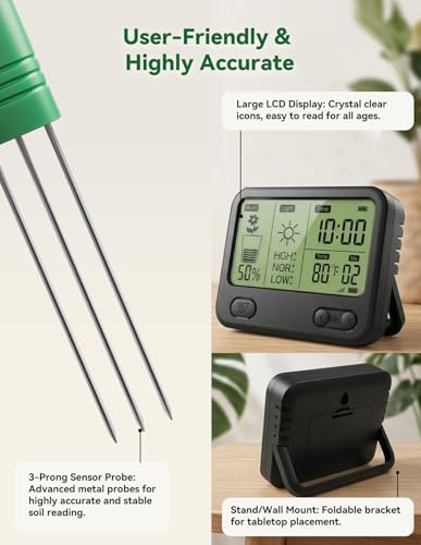 Nexuslab Wireless Soil Moisture Meter with LCD Receiver – 3‑Probe 3‑in‑1 Sensor (Moisture, Temperature, Light), 230 ft RF Range, Waterproof, Long Battery Life for Indoor/Outdoor Plants and Gardens - Image 4