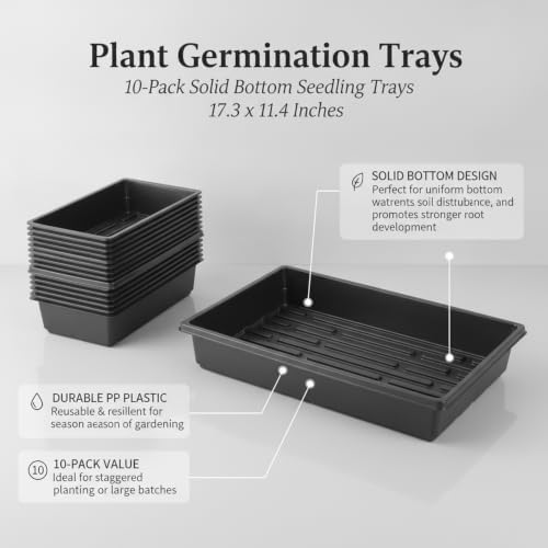 Plant Germination Trays, 10-Pack Solid Bottom Seedling Trays for Indoor Gardening and Bottom Watering, 17.3 x 11.4 Inches (Set of 10) - Image 5