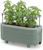 Permasteel Herb Garden Planter with Trellis Support, Self-Watering System with Water Level Indicator, Fits Multiple Herb Plants, for Basil, Flowers, Succulents, Indoor & Outdoor, Green by Unknown