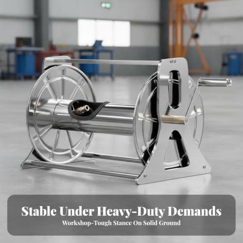 Heavy Duty Hose Reel with Hand Crank | Stainless Steel, Manual, Hardware, for Garden, Gardeners, 60M - Image 7