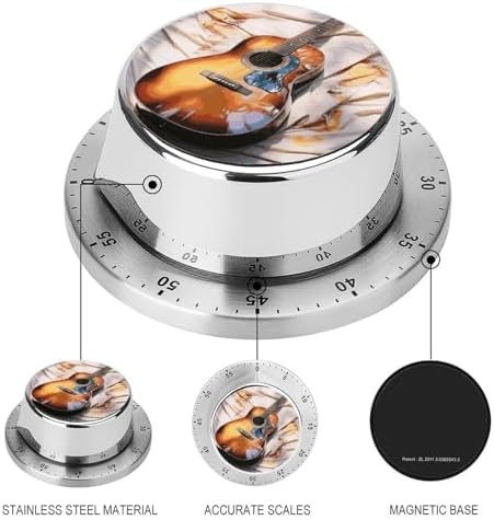 Watercolor Acoustic Guitar Digital Timer for Kids Stainless Steel Mechanical Kitchen Timer Sleek Cooking Timer 60 Minute Cute Countdown Timer for Baking Cooking Home Kitchen Gift - Image 3