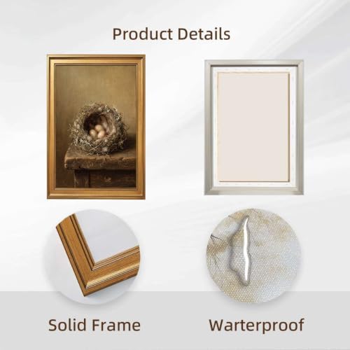 Gold Vintage Framed Bird Nest Wall Art, Still Life Nature Print - Image 2