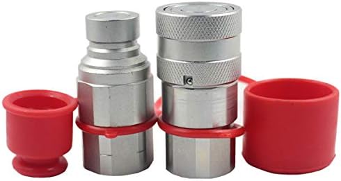 LX-FF-04 1/2" Skid Steer Bobcat Flat Face Hydraulic Quick Disconnect Coupling NPT1/2 Set Quick Connect Couplers with Red Dust Caps by Undercarriage