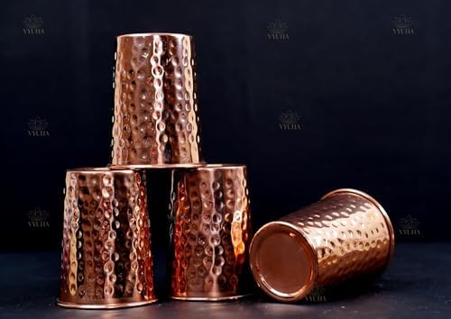 Pure Copper Hammered Water Dispenser Storage Water Tank withTap and set of 4 Copper Glass and Stand | Water Pot | Cooper Water Storage Tank | 6.5 Ltr Capacity | 218 Oz - Image 3