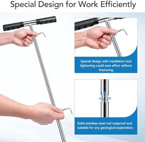Tyenaza Soil Probe Rod, 17-32-48 Inch Stainless Steel Septic Tank Locator Tool Adjustable Ground Rod with T Handle for Locating Underground Pipes and Gopher Runs, Gardening - Image 4