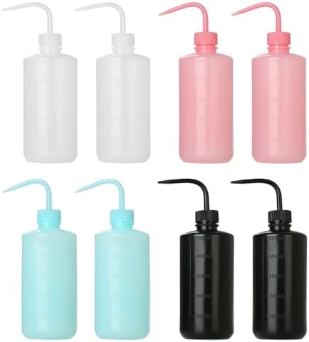 8PCS 500ml Squirt Bottles, Plastic Wash Bottles, Lab Squeeze Bottle with Scale Labels, for Laboratory, Tattoo Artists, Hair Salon, Gardening (4 Mix Colors) by Unknown