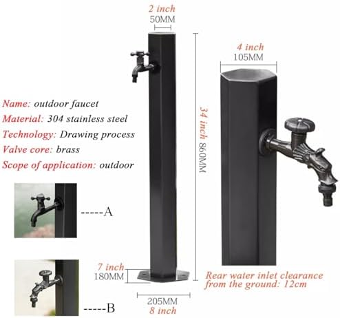 Antifreeze Outdoor Faucet Post - Stainless Steel Garden Water Column Tap, Freestanding Hose Holder for Car Washing, Vertical Yard & Patio Fountain Hydrant Decor - Image 3