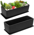 MyGift Matte Black Ceramic Indoor Plant Pot Succulent Planter, Decorative Flower Planter with Drainage Hole and Removable Tray (14 inch - 2 Pack) by MyGiftHome