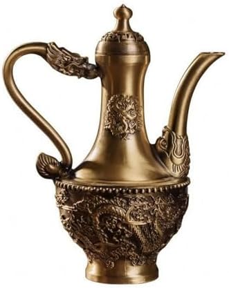 Menolana Brass Vessel Vintage Pot Copper Antique Decorative Relief Dragon Immortal Bird Handled Spout Suitable for Shelf Table Cabinet Display 12.5cmx15.5cm by Unknown