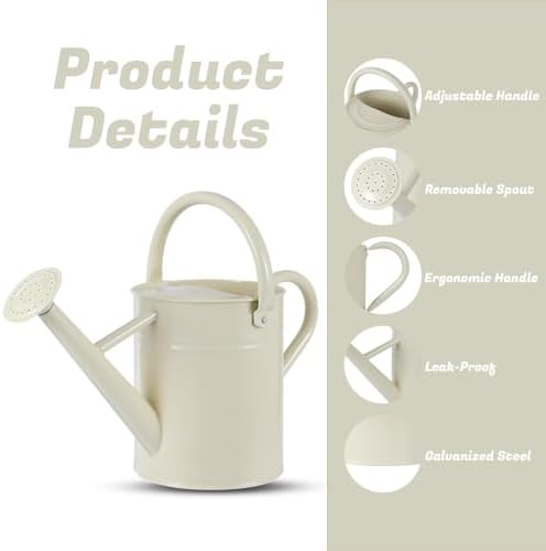 1 Gallon Watering Can for Plants, Watering Cans for Indoor&Outdoor Gardening, Galvanized Steel Watering Pot with Removable Spout, Metal Water Can with Ergonomic Movable Handle(White) - Image 4
