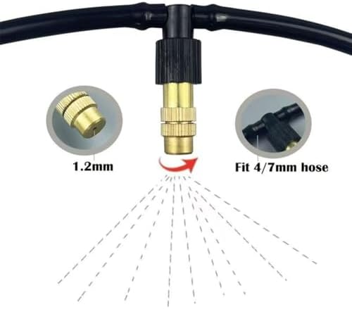 Adjustable Flow Brass Spray Nozzle + Connector Drip Irrigation Nozzle Outdoor Botanical Garden Courtyard Greenhouse Cooling Spray System 50pc Copper Nozzle + 4/7 tee - Image 4