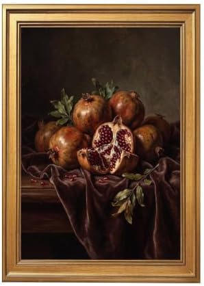 Gold Vintage Framed Pomegranate Still Life Wall Art Classic Fruit Print by Unknown