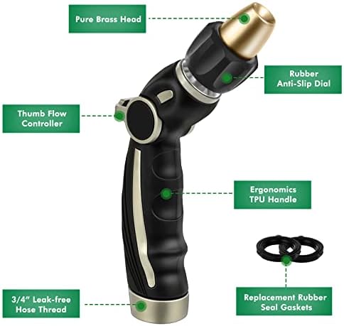 RESTMO High Pressure Hose Nozzle Sprayer, Heavy Duty Brass Head, Metal Water Hose Nozzle for Car Washing, Garden Cleaning, Lawn and Plant Watering, Adjustable Thumb Flow Control - Image 3
