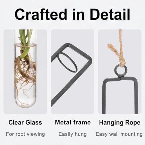 METALLIXITY Hanging Clear Glass Hydroponic Plant Propagation Tube Vase 2Pcs - Image 3