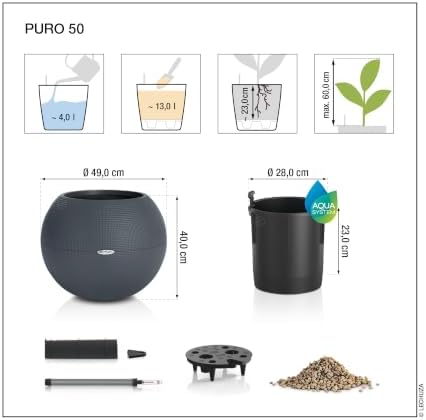 Lechuza Puro Color 50 White, Self-Watering Large Round Planter, D19.7 H15.4 in - Image 3